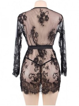 Women Lace Lace Kimono Robe Babydoll Lingerie Sheer Short Robe