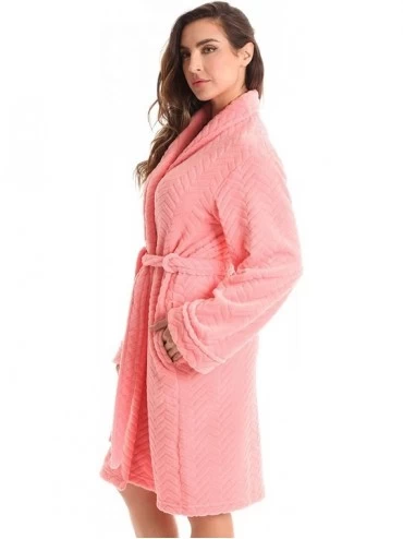 Robes Kimono Robe Velour Chevron Texture Bath Robes for Women - Coral - C618RSXEG3D $30.94