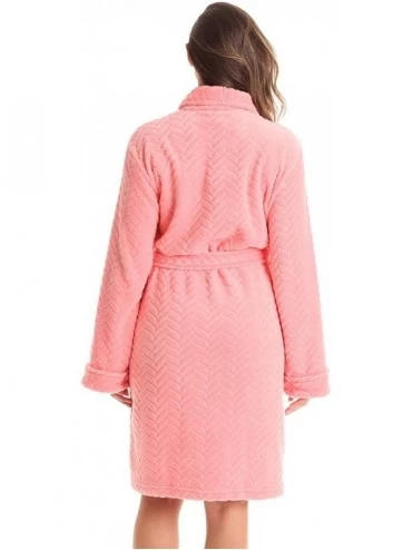 Robes Kimono Robe Velour Chevron Texture Bath Robes for Women - Coral - C618RSXEG3D $30.94