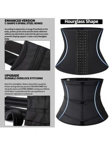 Shapewear Women Latex Workout Waist Trainer Corset with Double Straps Weight Loss Faja Trimmer Belly Belt - 2-in-1 Black C-sh...