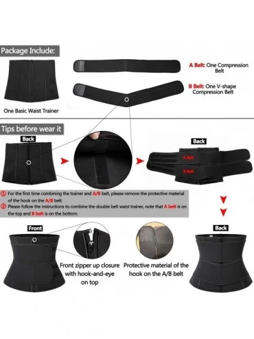 Shapewear Women Latex Workout Waist Trainer Corset with Double Straps Weight Loss Faja Trimmer Belly Belt - 2-in-1 Black C-sh...