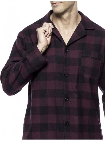 Sleep Sets Twin Boat Mens Pajamas Set - 100% Cotton Flannel Pajamas for Men - Gingham Fig/Black - CH184W8MKQT $37.21