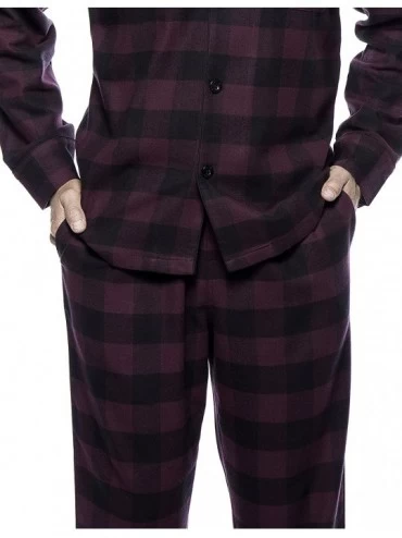 Sleep Sets Twin Boat Mens Pajamas Set - 100% Cotton Flannel Pajamas for Men - Gingham Fig/Black - CH184W8MKQT $37.21