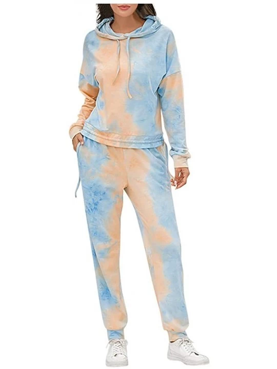 Sets Tie Dye Pajamas for Women-Women's Long Sleeve Tie Dye Long Pajamas Set Pullover Sweatpants 2 Pcs Lounge Jogger Set - Ora...