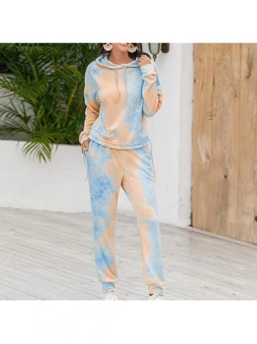 Sets Tie Dye Pajamas for Women-Women's Long Sleeve Tie Dye Long Pajamas Set Pullover Sweatpants 2 Pcs Lounge Jogger Set - Ora...