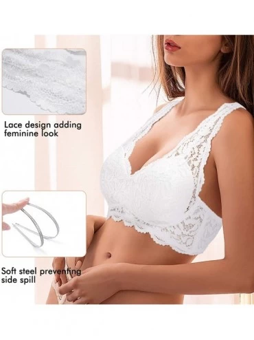 Bras Women Lace Bralette Padded Deep V Neck Bra Wirefree Crop Tops with Adjustable Closure Plunge Lingerie Camisole - White -...