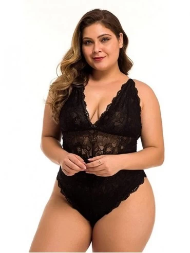 Baby Dolls & Chemises Lingerie for Women Teddy One Piece Lace Babydoll Bodysuit - Black - CO197KU7CAU $17.48