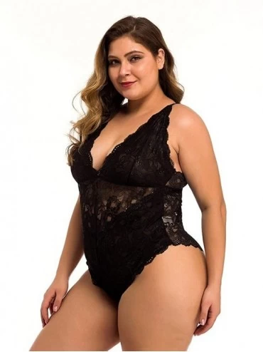 Baby Dolls & Chemises Lingerie for Women Teddy One Piece Lace Babydoll Bodysuit - Black - CO197KU7CAU $17.48