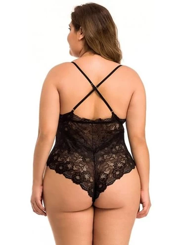 Baby Dolls & Chemises Lingerie for Women Teddy One Piece Lace Babydoll Bodysuit - Black - CO197KU7CAU $17.48