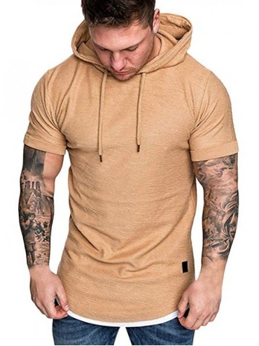 Thermal Underwear Fashion Men's Slim Fit Casual Pattern Large Size Short Sleeve Hoodie Top Blouse - Khaki - CL18SA7LNN3 $13.89