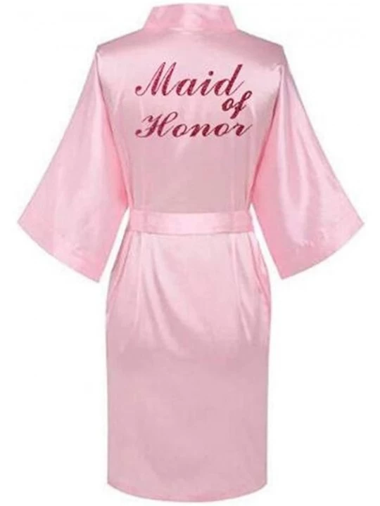 Robes Women Satin Silk Robes Gown Wedding Bride Robe Bridesmaid Bridal Robe - Pink Maid of Honor - C319C8O7CU7 $30.26