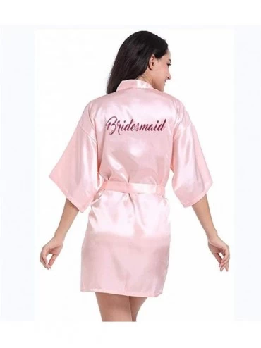 Robes Women Satin Silk Robes Gown Wedding Bride Robe Bridesmaid Bridal Robe - Pink Maid of Honor - C319C8O7CU7 $30.26