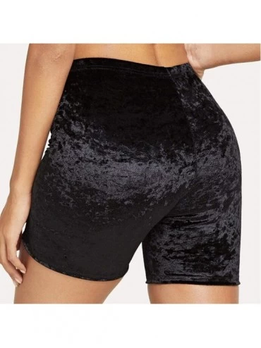 Bottoms Women's Velvet High Waist Shorts Sleep Bottom Casual Stretch Clubwear Workout Pants - Black - C619DWDK09H $11.54