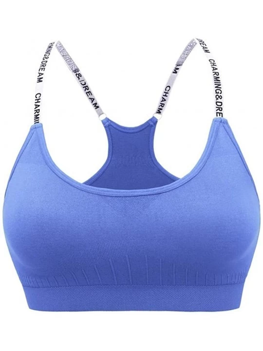 Bras Women Bra V Neck Tube Top Bra Seamless Padded Camisole Bandeau Sports Bra Sleep Bra with Elastic Straps - Blue - CB193MR...