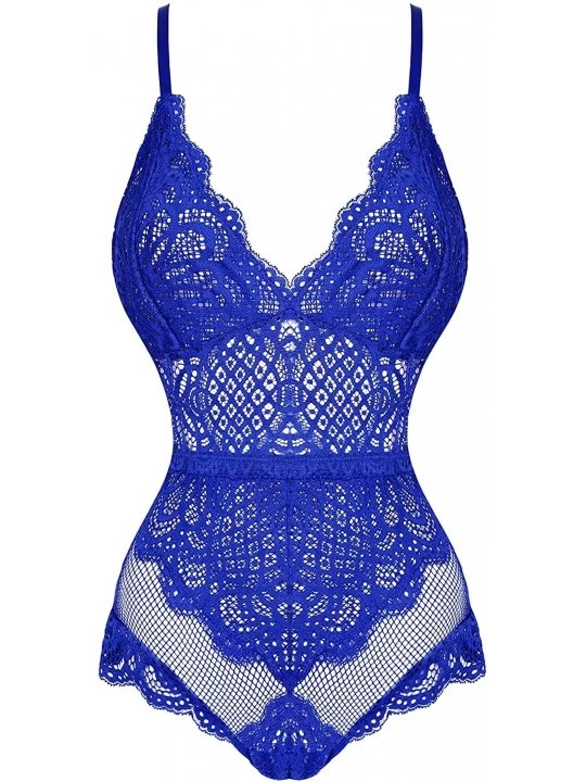 Baby Dolls & Chemises Women Sexy Bodysuit Lingerie Set Lace Babydoll Chemise with Garter Belts - Z-royal Blue - C618Z0GK2NL $...