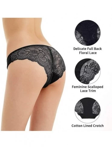 Panties Womens Lace Bikini Panties Low Rise Lingerie Underwear Assorted Briefs - Black Lace Back Bikini Panties 4 Pack - CL18...