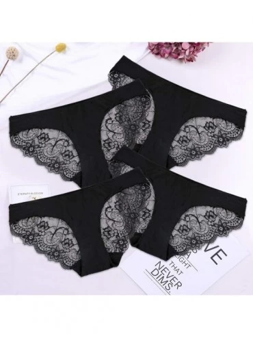 Panties Womens Lace Bikini Panties Low Rise Lingerie Underwear Assorted Briefs - Black Lace Back Bikini Panties 4 Pack - CL18...