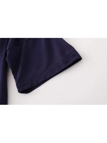 Tops Women V Neck Half Sleeve Mid-Length Pure Color Relaxed Plus-Size Loungewear - Navy Blue - CE190X070I9 $21.82