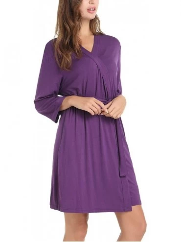 Robes Womens Bamboo Robes - Short Kimono Bathrobe with Pockets - Purple - C1198DASW4L $35.82