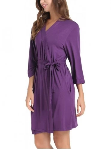 Robes Womens Bamboo Robes - Short Kimono Bathrobe with Pockets - Purple - C1198DASW4L $35.82