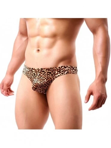 Bikinis Men's Leopard Print Low Rise Thongs Enhancing Pouch Soft Bikini Swimming Briefs - C51822TMM3L $15.75