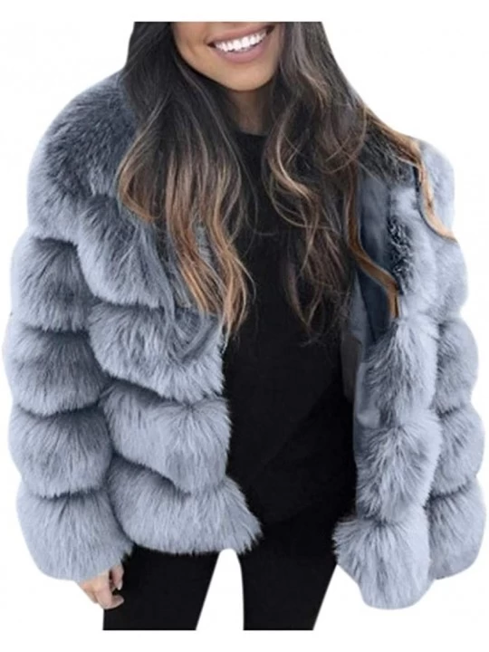 Thermal Underwear Women Winter Furs Coat Luxury Faux Fox Fur Jacket Slim Long Sleeve Collar Overcoat - A-gray - C718ZUIOKAS $...