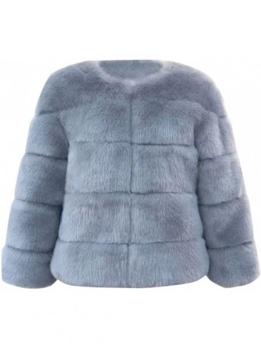 Thermal Underwear Women Winter Furs Coat Luxury Faux Fox Fur Jacket Slim Long Sleeve Collar Overcoat - A-gray - C718ZUIOKAS $...