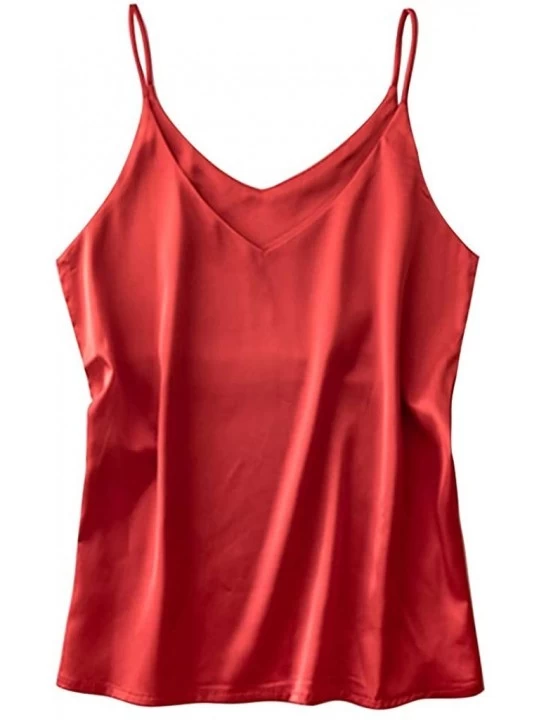 Camisoles & Tanks Basic Women's Silk Camisole Tops Soft Silk V Neck Cami Tank Tops Satin Spaghetti Strap Vest for Women - Red...