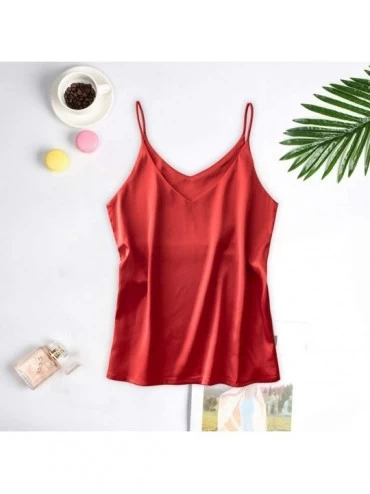 Camisoles & Tanks Basic Women's Silk Camisole Tops Soft Silk V Neck Cami Tank Tops Satin Spaghetti Strap Vest for Women - Red...