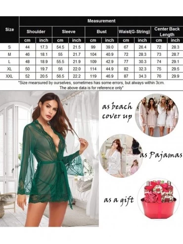 Baby Dolls & Chemises Women Lace Kimono Robe Babydoll Sexy Lingerie Mesh Chemise Nightgown Cover Up - Green - CA198D4W7Q8 $13.69