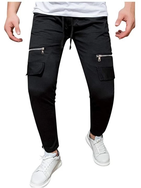 Thermal Underwear Mens Casual Joggers Solid Gym Sports Pants Elastic Waist Sweatpants Tapered Stretch Trousers Slacks with Zi...