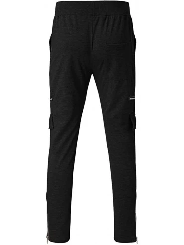 Thermal Underwear Mens Casual Joggers Solid Gym Sports Pants Elastic Waist Sweatpants Tapered Stretch Trousers Slacks with Zi...