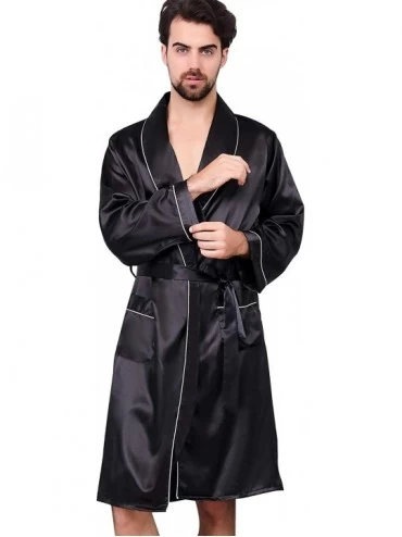 Robes Men's Luxurious Kimono Robe with Shorts Summer Printed Silk Satin Bathrobes - Black1 - CP18W9S9A2C $26.65