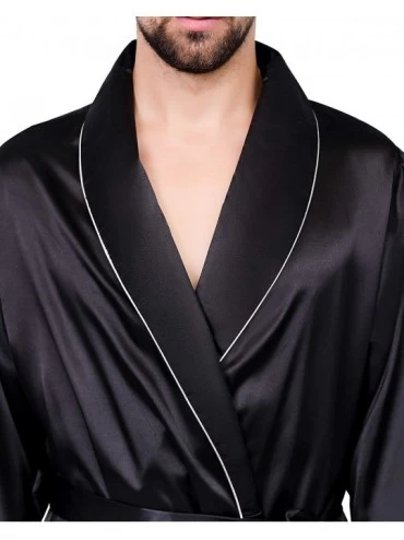 Robes Men's Luxurious Kimono Robe with Shorts Summer Printed Silk Satin Bathrobes - Black1 - CP18W9S9A2C $26.65