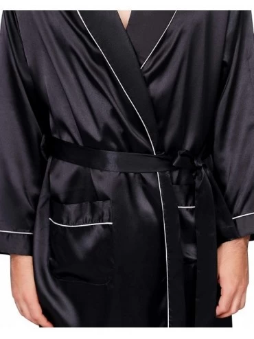 Robes Men's Luxurious Kimono Robe with Shorts Summer Printed Silk Satin Bathrobes - Black1 - CP18W9S9A2C $26.65