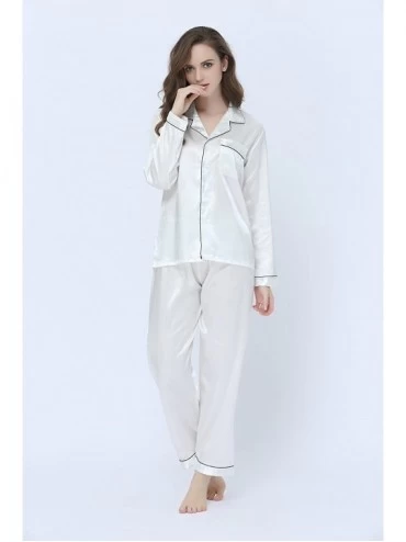 Sets Women's Classic Satin Pajama Set Sleepwear Loungewear - White - CQ184ULG3ZL $27.04