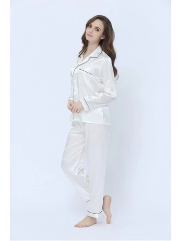 Sets Women's Classic Satin Pajama Set Sleepwear Loungewear - White - CQ184ULG3ZL $27.04