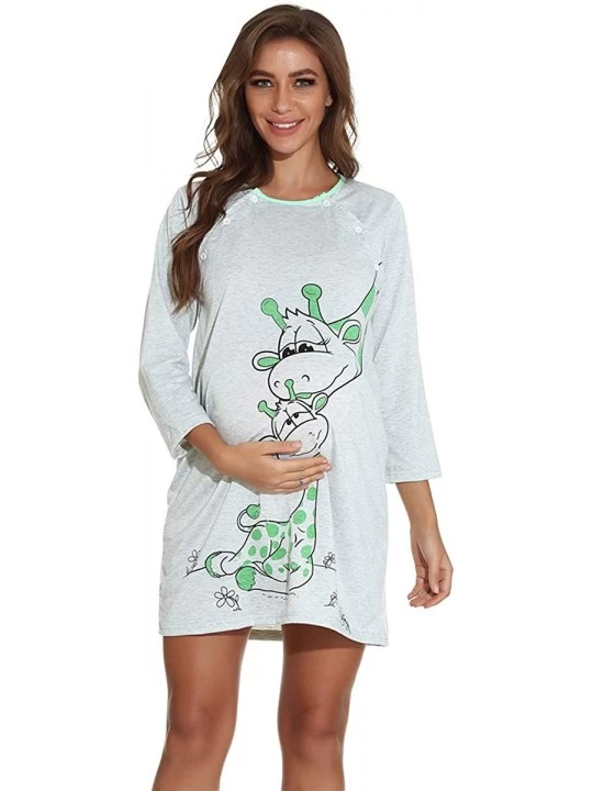 Nightgowns & Sleepshirts Women Nursing Nightgowns Maternity Long Sleeve Button Up Sleepwear Cute Pregnancy Breastfeeding Dres...