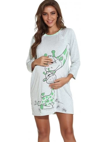 Nightgowns & Sleepshirts Women Nursing Nightgowns Maternity Long Sleeve Button Up Sleepwear Cute Pregnancy Breastfeeding Dres...