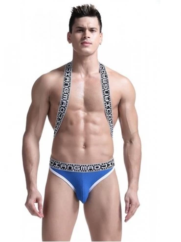 Boxer Briefs Men's Sexy Lingerie Bodysuit Boxer Briefs Suspenders Singlet Underwear - 1705-blue - CX18M24QR0O $13.01