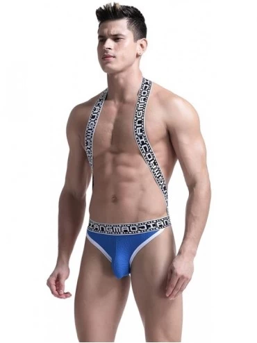 Boxer Briefs Men's Sexy Lingerie Bodysuit Boxer Briefs Suspenders Singlet Underwear - 1705-blue - CX18M24QR0O $13.01