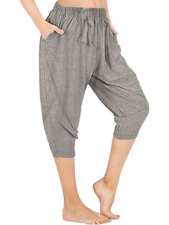 Bottoms Women Cotton Capri Pajama Pants Cropped Lounge Pants with Pockets Harem Pants - Granite Gray - CK18HROER0L $12.79