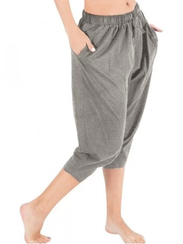 Bottoms Women Cotton Capri Pajama Pants Cropped Lounge Pants with Pockets Harem Pants - Granite Gray - CK18HROER0L $12.79