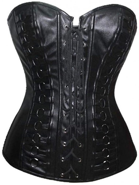 Women Overbust Steampunk Bustier Top Pu Lace Up Zipper Gothic Corset Steel Boned Waist Trainer