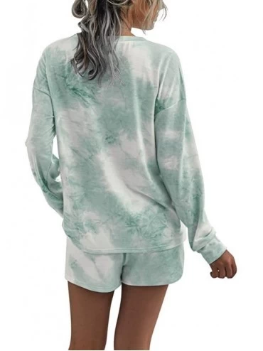 Sets Women's Pajamas Tie Dye Printed Long Sleeve Top Shorts Loungewear 2 Piece Sleepwear Pj Sets - Green White - C319DL55LRQ ...