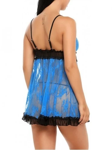 Baby Dolls & Chemises Sexy Lingerie For Women Lace Up Babydolls Mesh Chemises Backless Nightie - Blue1 - CR184C3NYHD $12.19