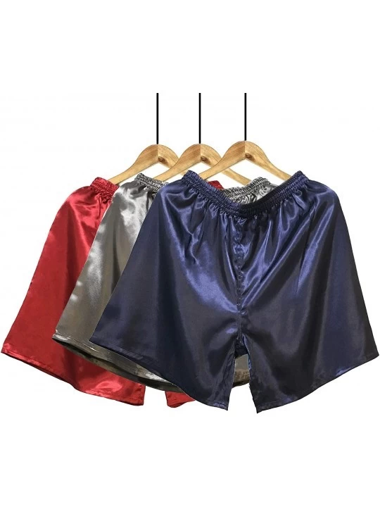 Sleep Bottoms Mens Sleepwear Satin Silk Underwear Boxers Shorts Nightwear Pajamas Bottom Pants S-XXXL - 3-pack red+grey+blue ...