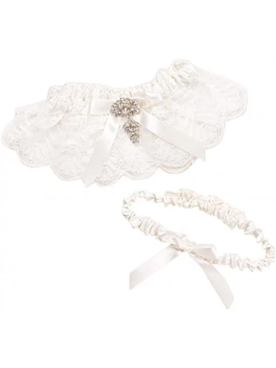 Garters & Garter Belts Adjustable Jeweled Lace Garter Set Style ACC610 - Ivory - C312LLFWHIR $28.64