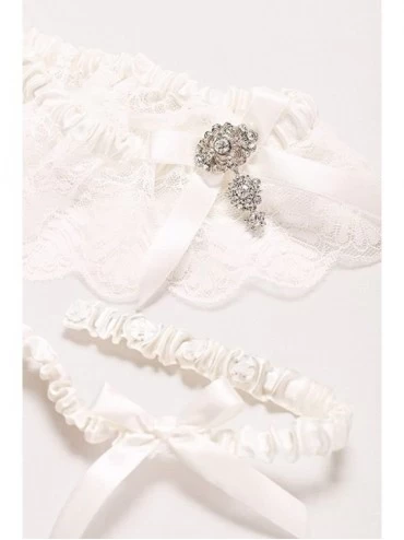 Garters & Garter Belts Adjustable Jeweled Lace Garter Set Style ACC610 - Ivory - C312LLFWHIR $28.64