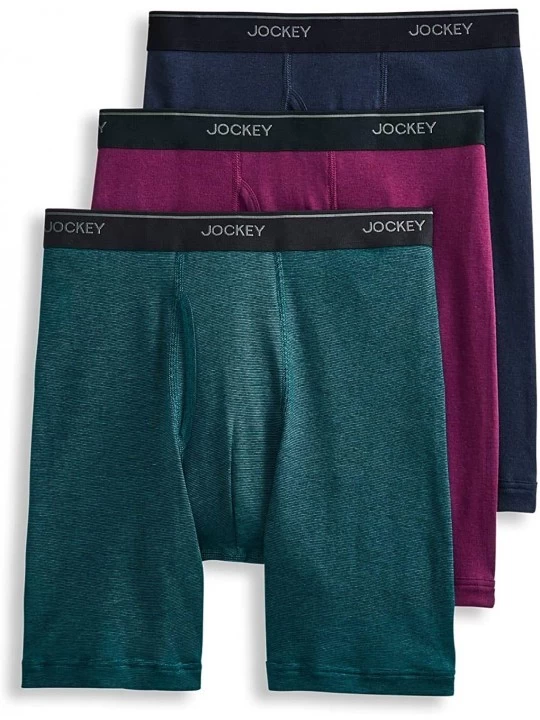 Boxer Briefs Men's Underwear Staycool Midway Brief - 3 Pack - Plum Wine/ Black & Teal Stripe/ Navy - CU195EO5OZA $19.48